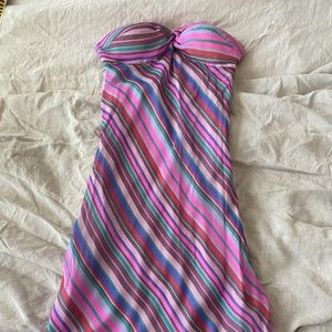 Tibi Multi Color Striped Silk Strapless Dress 4